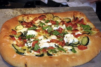 Zucchini Pizza with Cherry Tomatoes and Goat Cheese