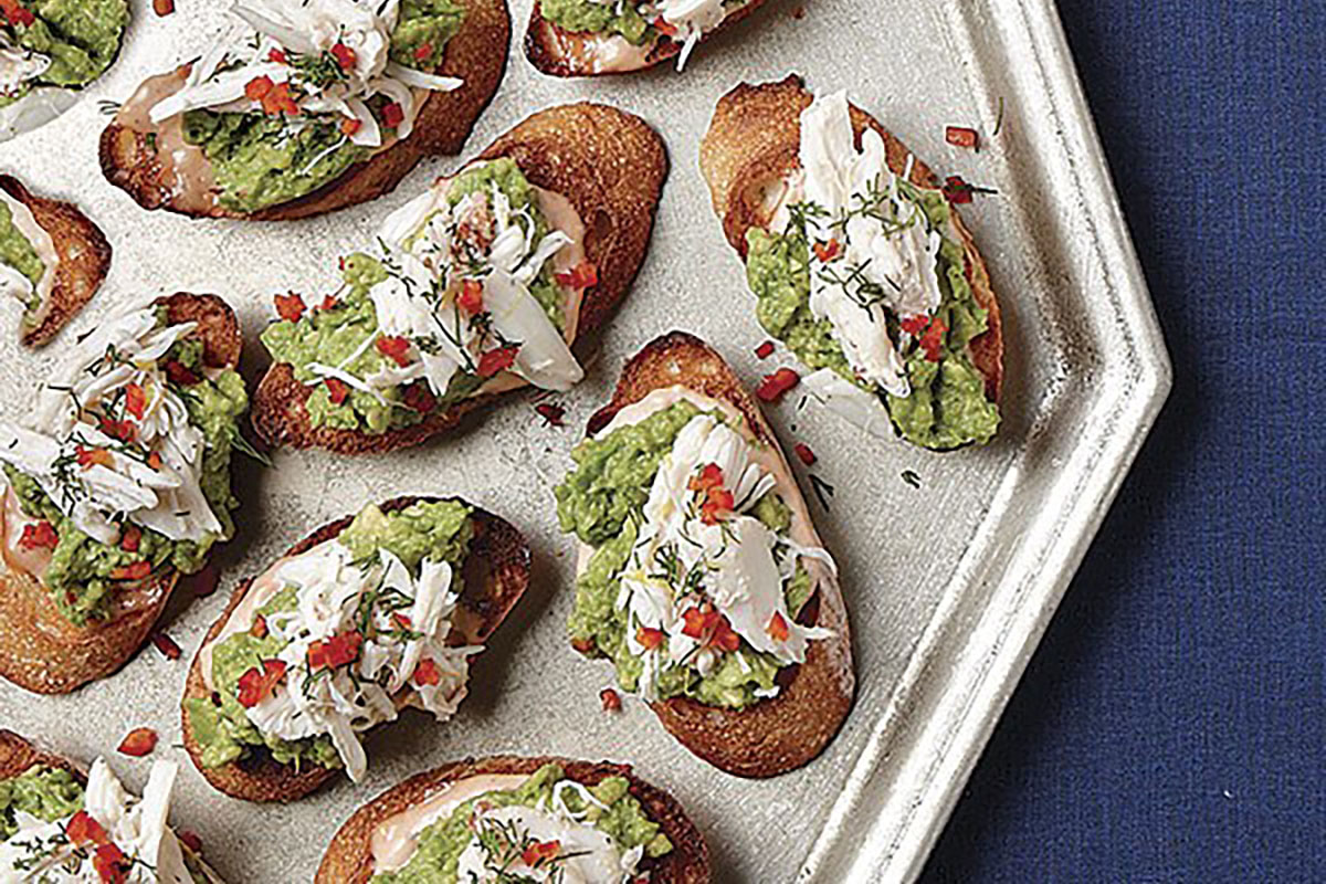 Crab Toasts with Smashed Avocado and Bloody Mary Aïoli