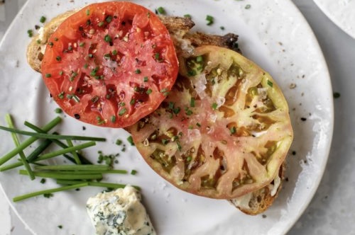 Tomato, Chive & Pine‑Nut Salad with Gorgonzola Toasts