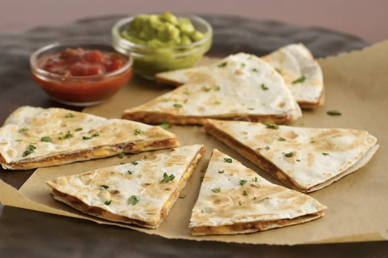 Quesadilla with Refried Beans, Cheese and Scallion Sour Cream
