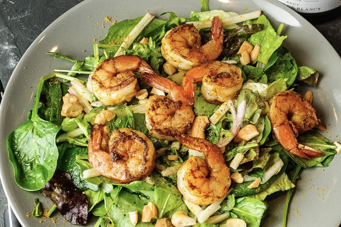 Winter Salad with Curried Shrimp, Apples, and Cashews