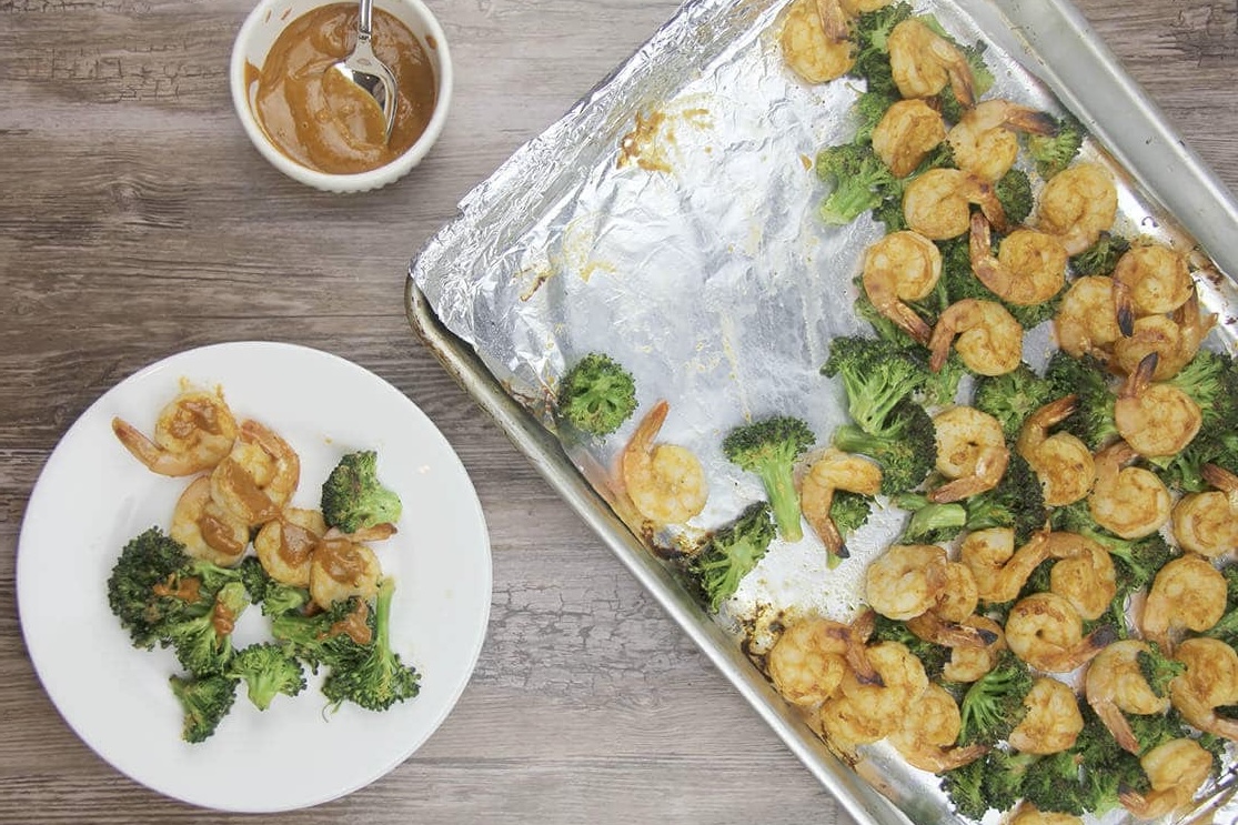 Broiled Shrimp & Broccoli with Spicy Peanut Sauce