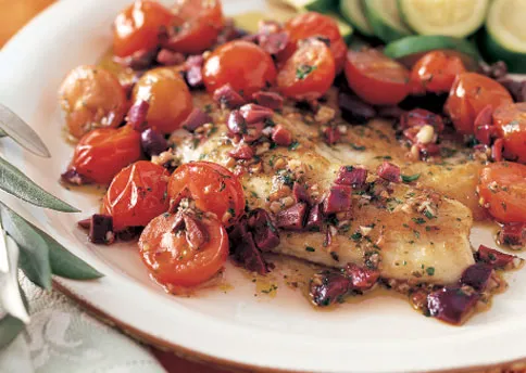 Spicy Sauteed Tilapia with Olive and Cherry Tomatoes