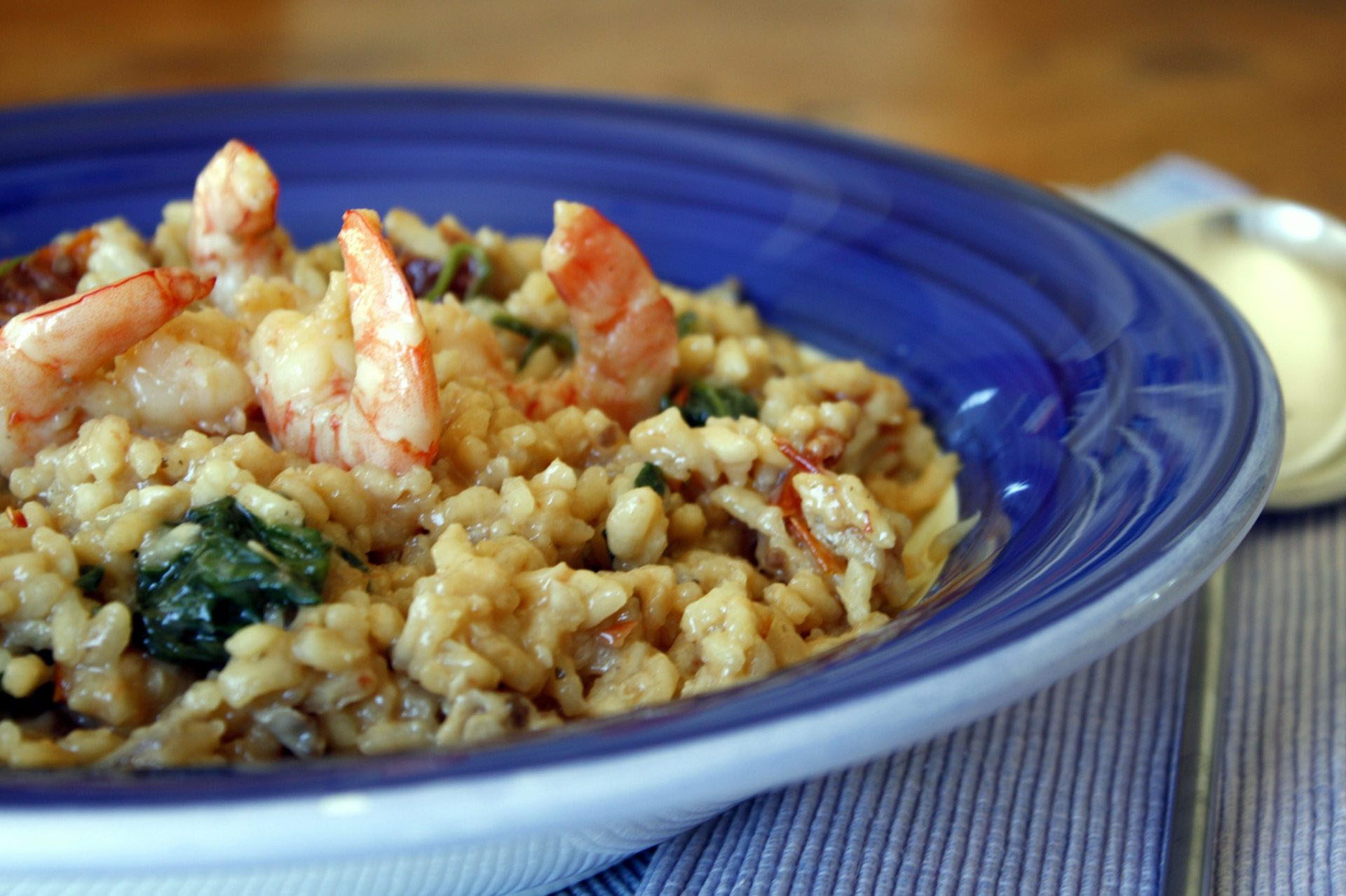 Shrimp Risotto With Baby Spinach and Basil