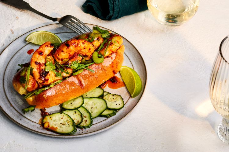 Chile Crisp Shrimp Rolls with Cucumber Salad