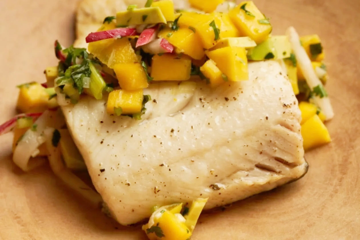 Lemony Baked Sablefish with Ginger and Mango Salsa